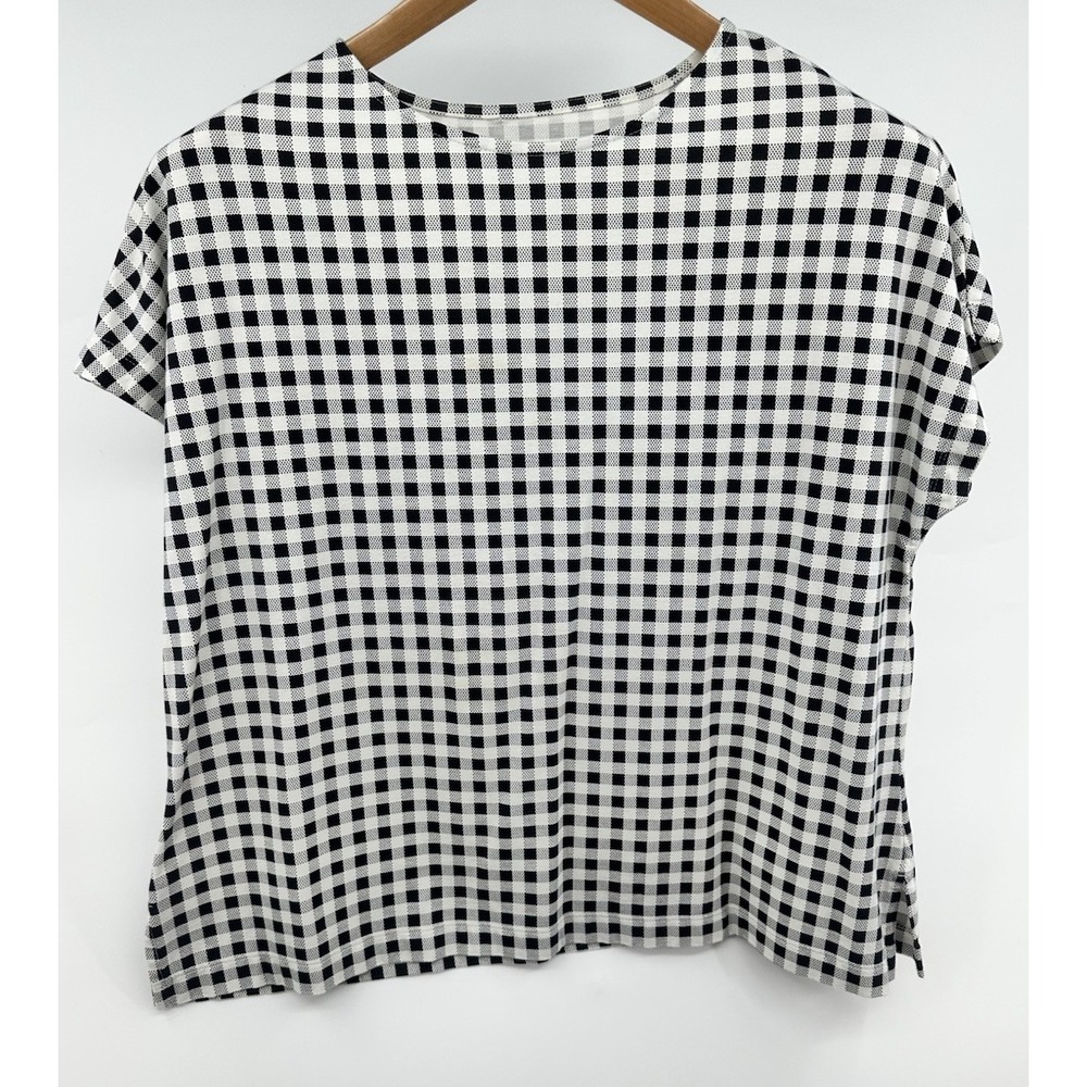 J. JILL Women's MP Luxe Supima Relaxed Tee Black White Gingham Stretch Comfort